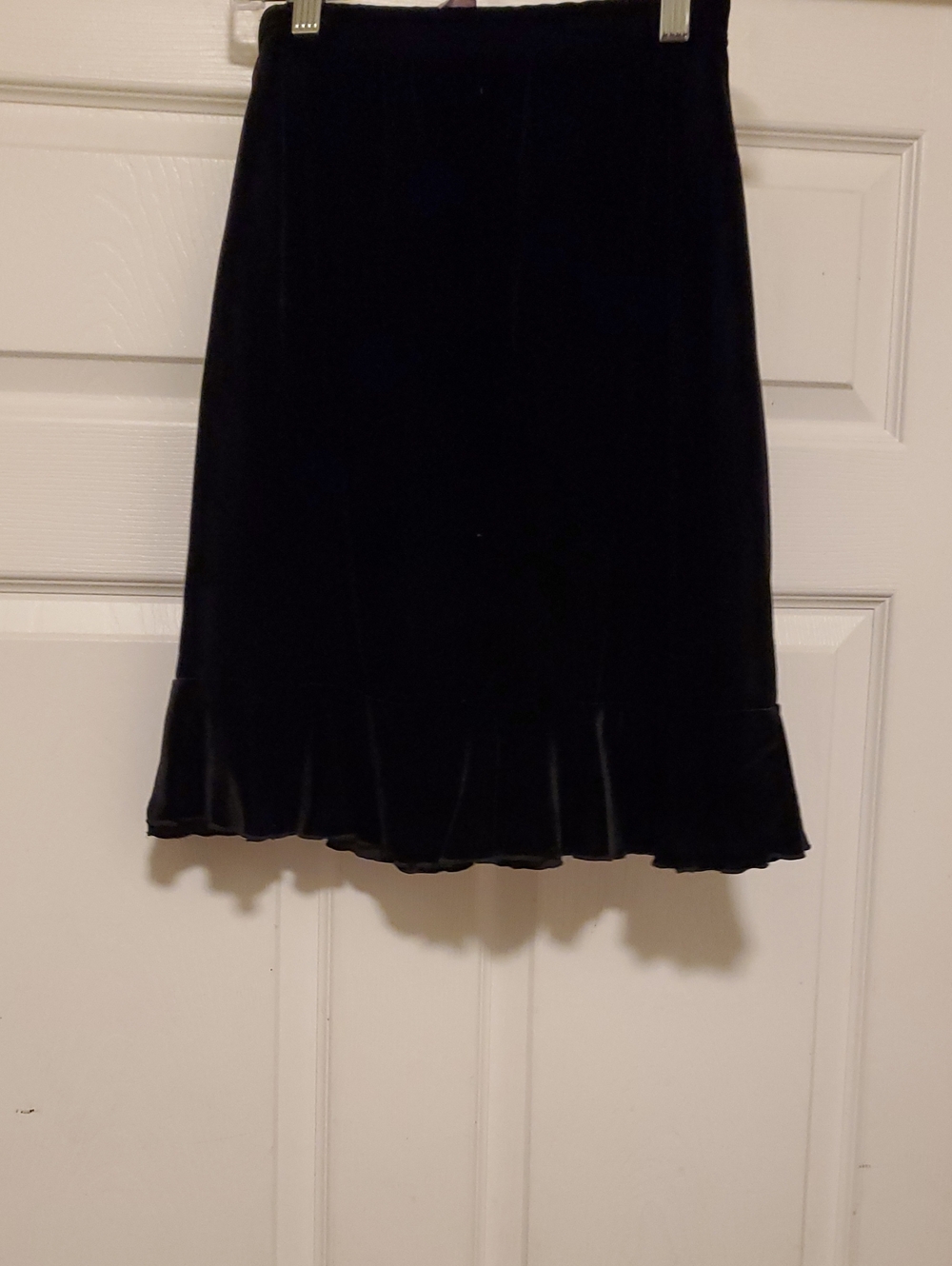 Black Velvet Midi Skirt with Ruffle Hem